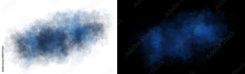 Obraz premium Blue and black smoke or mist cloud isolated on transparent background for artistic and creative design