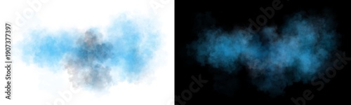 Blue and black smoke or mist cloud isolated on transparent background for artistic and creative design
