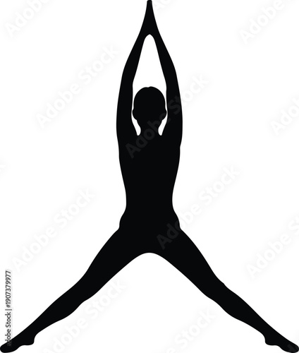 Athletic woman performing stretching exercise or yoga pose health fitness silhouette vector illustration