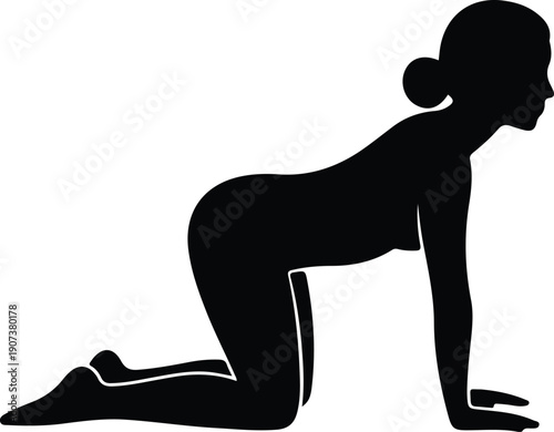 Female practicing yoga pose on hands knees wellness fitness silhouette vector illustration