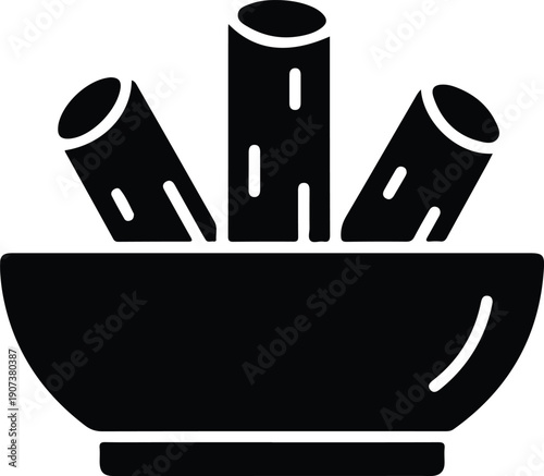 Natural wood logs arranged in a rustic bowl for preparation silhouette vector illustration