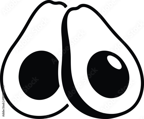 Two avocado halves healthy vegan food fruit ingredient cooking silhouette vector illustration