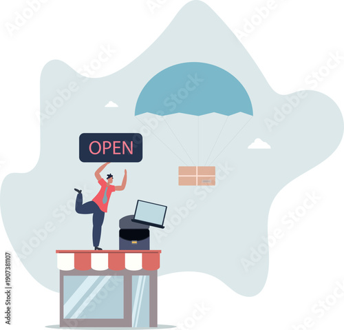 Dropshipping business model by open e-commerce website store and let supplier ship product directly to customer concept,person's life situation and his activities.