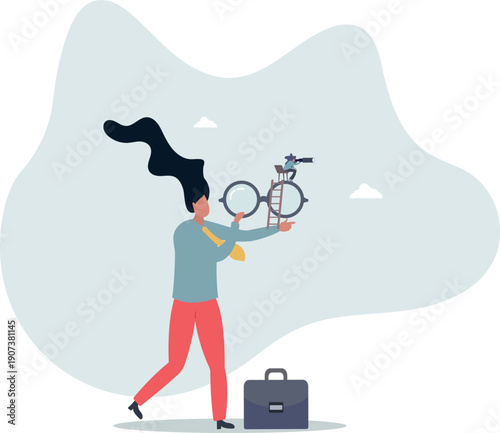 Clear business vision, clarity or transparency, discover way to success or looking for business opportunity,person's life situation and his activities.