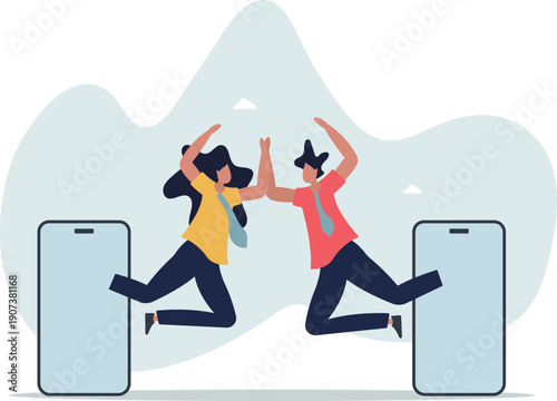 Virtual hi five for success collaboration, remote working or online greeting for business achievement,person's life situation and his activities.