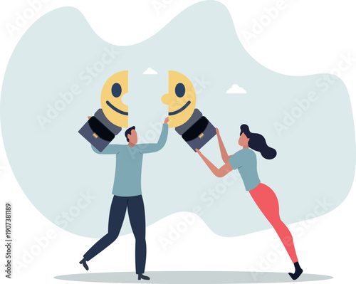 Happiness in workplace, emotional intelligence or mental wellbeing, customer satisfaction or review feedback concept.person's life situation and his activities.