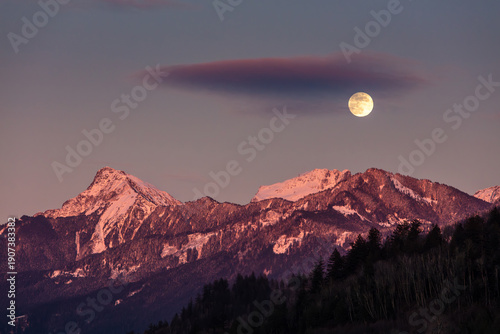 Moonrise Over Mount Cheam at Sunset in British Columbia
