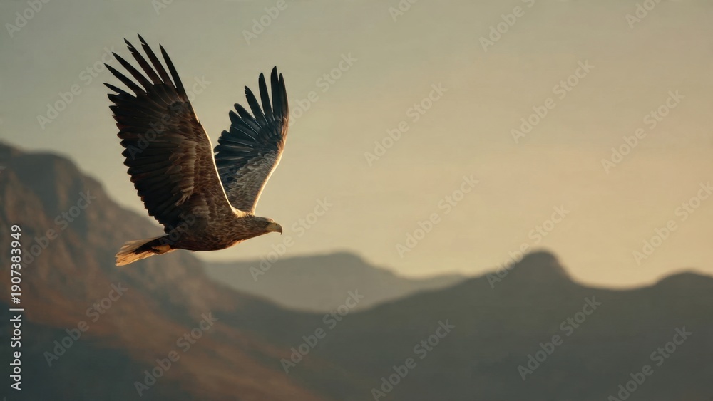 Naklejka premium Eagle soars over mountains