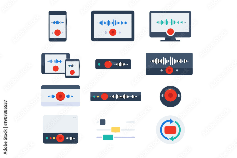 Fototapeta premium Badge control icon compact simple bottom vector layout image recording generation reset