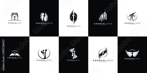 church logo design icon. Bible Church logo design vector. Cross and Holy Bible logo collection