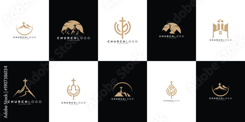 church logo design icon. Bible Church logo design vector. Cross and Holy Bible logo collection