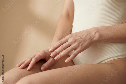 Wallpaper Mural Close-up of woman's soft hands resting on knees, skincare and body care concept Torontodigital.ca