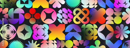Abstract pattern with gradient brutalism shapes, Postmodern background with colorful Y2k gradation figure, banner template with bright geometric ornament, modern bold background