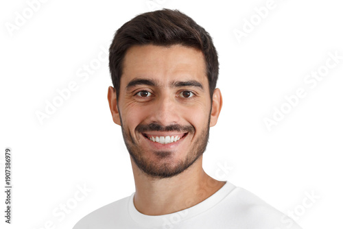 Εκτύπωση καμβά Man with big smile and beard wearing white t-shirt