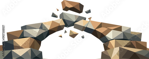 Geometric Bridge Construction. Low-poly vector illustration of bridge building blocks as a direct hero depiction, bold geometric