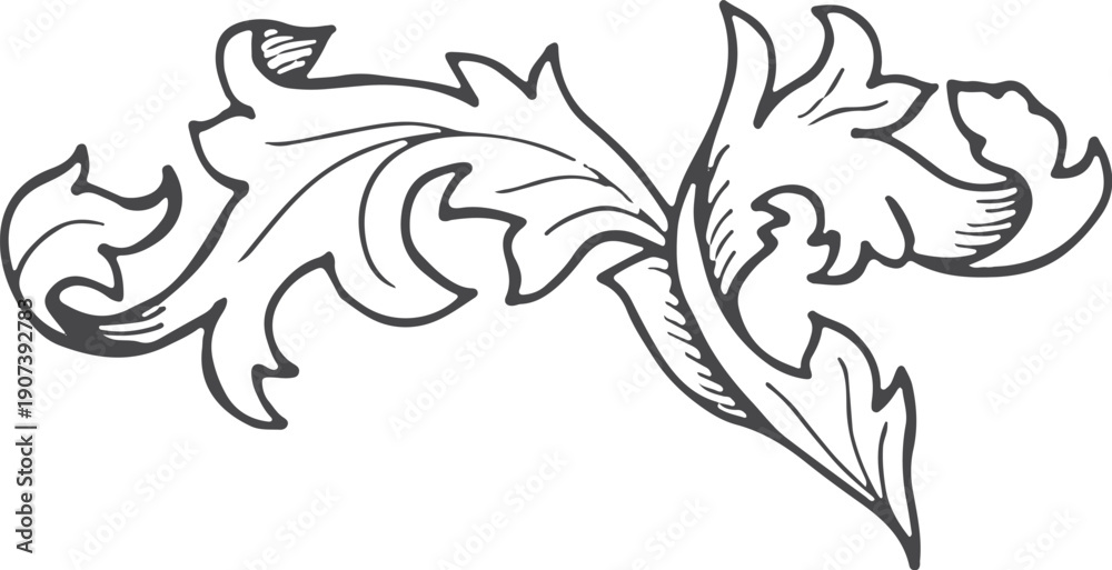 Obraz premium Classic filigree in baroque style. Black floral engraving