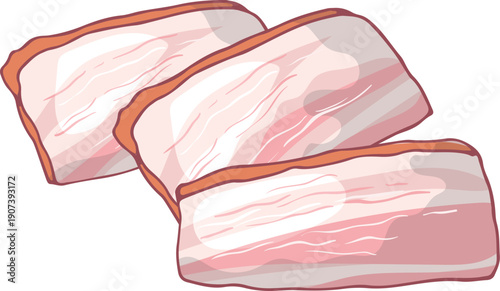Raw bacon slices. Cartoon pork product icon