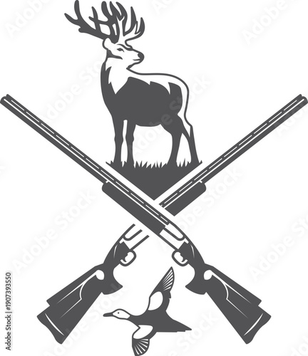 Crossed guns black logo. Hunting club badge