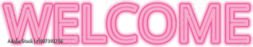 Welcome pink light sign. Street neon label