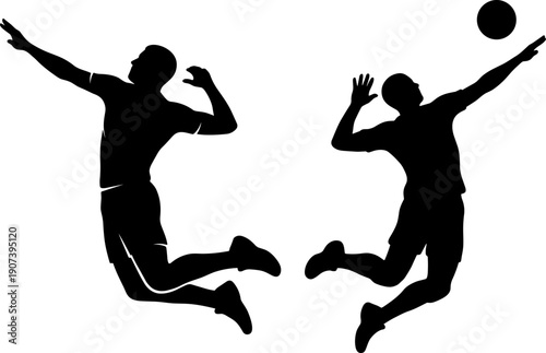 Volleyball Player Spike Silhouette Vector Illustration Showing Jumping Athlete Hitting Ball Isolated on White Background