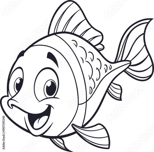 A smiling fish with fins and a tail