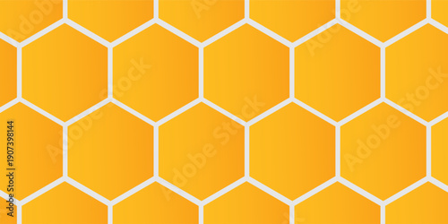 Abstract pattern seamless yellow hexagon honeycombs on a white background. Honey comb background pattern symbol vector design
