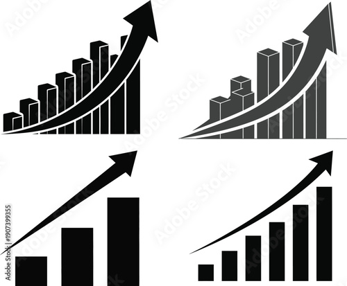 Four black and white graphs showing growth and increase