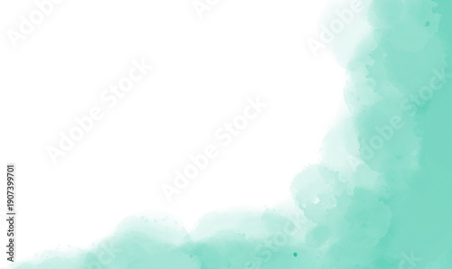 Abstract teal watercolor texture with soft, organic shapes blending across the bottom right corner, creating a fluid background element, isolated on transparent background.