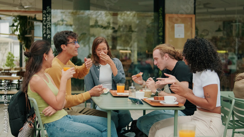 Wallpaper Mural Friends Sharing Meal at Outdoor Café Table Torontodigital.ca