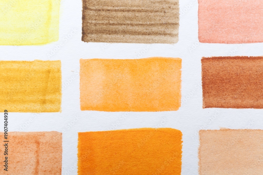 Fototapeta premium Painted watercolor samples on canvas, top view