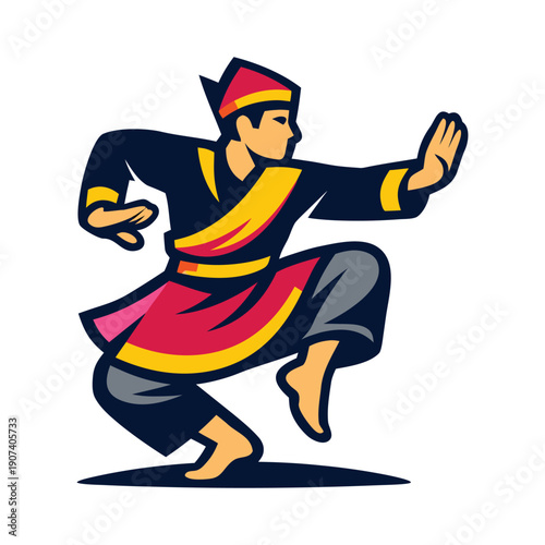 Man performing pencak silat martial art. Suitable for sports and martial arts themes, asian culture, selfdefense, and fitness concepts.