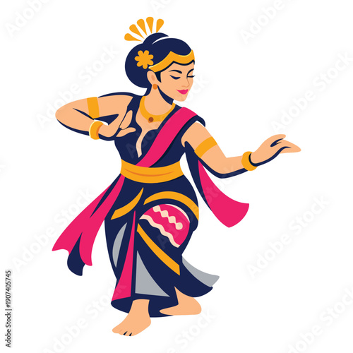 Javanese dancer in traditional indonesian costume, beautifully drawn. Perfect for cultural presentations, travel brochures, and art designs.