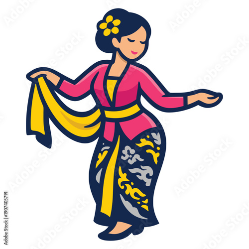 Javanese dancer in traditional indonesian clothing suitable for travel brochures, cultural websites, dance school promotions, and multicultural presentations.