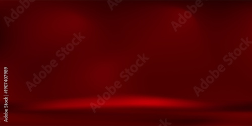 Red studio background. Abstract limbo podium studio room. Dark red gradient wall floor and spotlight scene. Showcase, promotion display. Vector stage mockup illustration