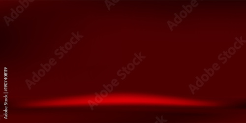 Red studio background. Abstract limbo podium studio room. Dark red gradient wall floor and spotlight scene. Showcase, promotion display. Vector stage mockup illustration