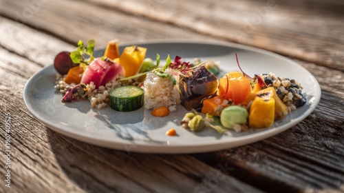 Luxury Vegan Dish with Separated Fresh Ingredients