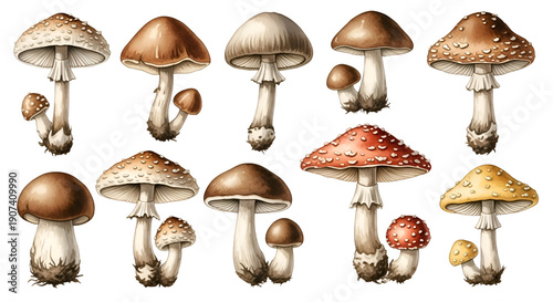 Collection of Various Mushroom Species.