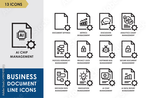 AI Data Analytics Report Document Line Icon