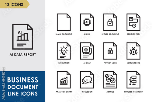 AI Data Analytics Report Document Line Icon