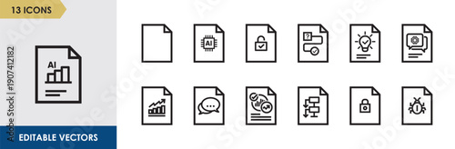 AI Data Analytics Report Document Line Icon