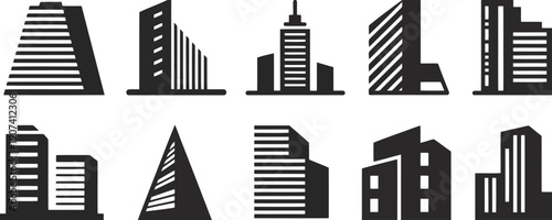 Cityscape buildings icon set Vector
