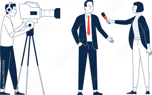 Politician interview record. Journalist make reportage about famous person