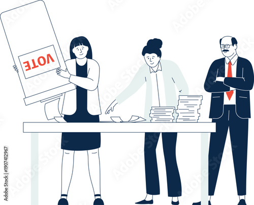People counting votes. Polling voices color illustration