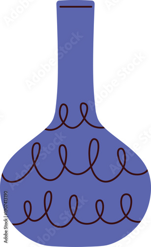 Blue trendy vase with cute pattern. Decorative clay