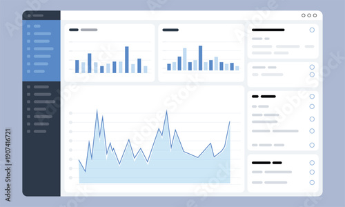 Analytics Dashboard UI Interface with Charts and Data Visualization Admin Panel Vector