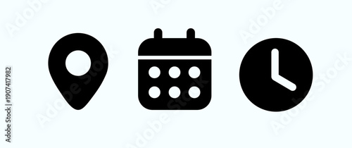 date time location icons modern black flat clock calendar address