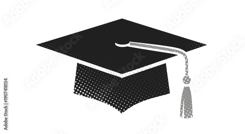 Stylized black graduation cap with tassel on a plain