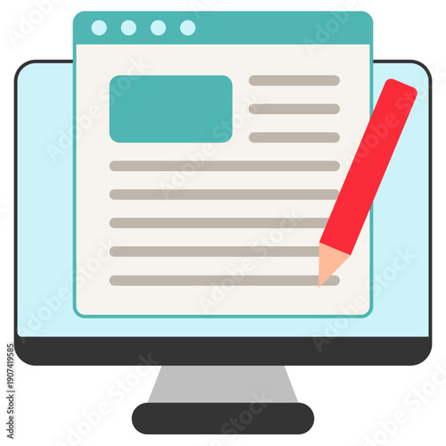 Content Writing Flat Color Icon, Mini Illustration For Modern Concept, Ui, Ux Web And App Development. Related To Seo And Online Marketing.