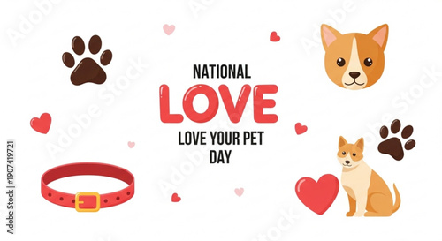 National love your pet day graphic with dogs and hearts