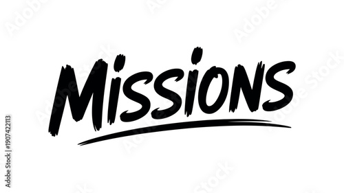 A logo with the word Missions written in black brush script font on a white background